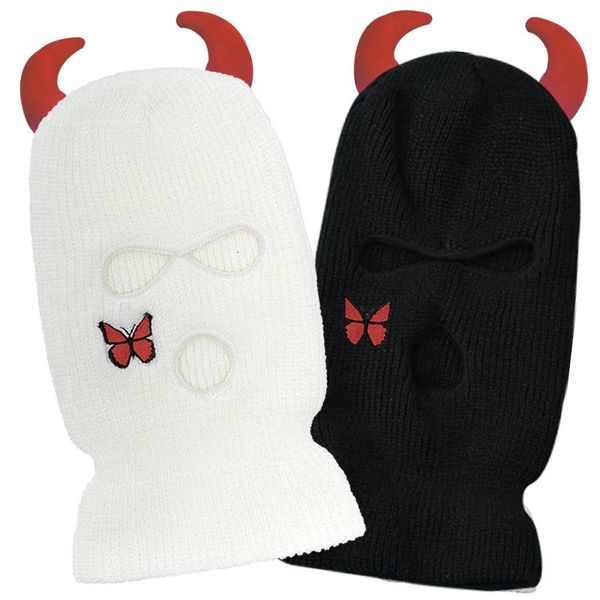 Démons Cagoule Couple Chapeaux Couverture Complète Masque De Ski Chapeau Armée Tactique CS Coupe-Vent Bonnets Bonnet Bonnet Hiver Chaud Casquettes 240229