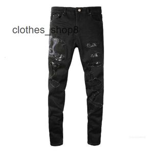 Denim Amiirs Jeans Designer Pantalon Homme Automne 8560 Mode Am Broderie Cobra Grand Trou Noir En Détresse Slim Fit Hommes 1Q3O