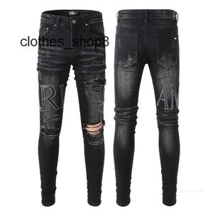 Denim Amiirs Jeans Pantalons de créateur Homme Automne 2024 Nouveaux Hommes Noir Brodé Brodé Patch Élastique Slim Fit Leggings EF8Z