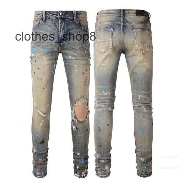 Denim Amiirs jean pantalon de créateur homme automne en détresse coupe ajustée hommes Beige Leggings peinture rayé personnalité mode 7ZA4