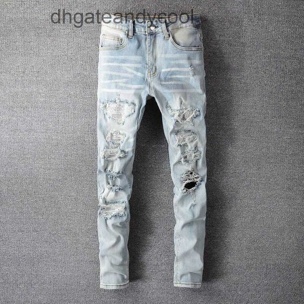 Denim Amirres Jeans Designer Pantalon Homme New High Street Wash Bleu Blanc Diamant Endommagé Trou Slim Fit SLP Denim Pantalon Mode Homme M9MP