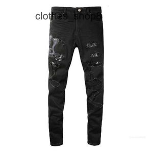 Denim Amirs Jeans Designer Pantalon Homme Automne 8560 Mode Am Broderie Cobra Grand Trou Noir En Détresse Slim Fit Hommes VO2I