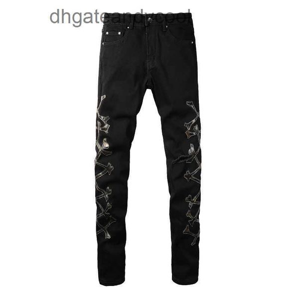 Denim Amiryes Jeans Pantalones de diseñador Hombre high street negro lavado agujero camuflaje hueso patchwork flacos pantalones de mezclilla elásticos hombres VEZQ