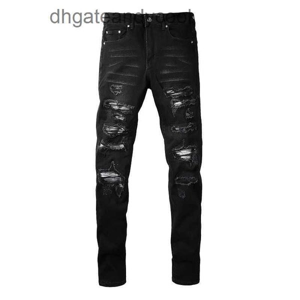 Denim Amiryes Jeans Pantalones de diseñador Hombre Jeans Marca de moda para hombres High Street Black Wash Cuchillo Corte Gran daño Slim Elástico SLP Pantalones de pierna pequeña 1kzu