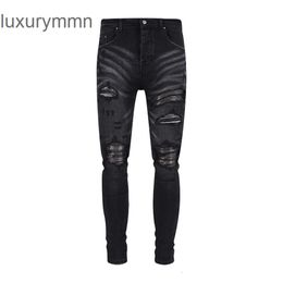 Denim Amiryes Jeans Designer Pantalons Homme Jean JB patchwork jeans en cuir pantalon déchiré noir pour hommes American High Street Slim Fit 2IKC