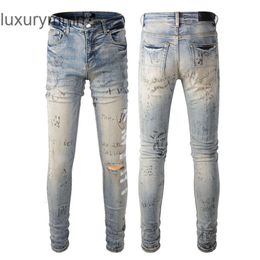 Denim Amiryes Jeans Designer Pantalon Homme Jean 869 à la mode Street peinture en aérosol lettres colorées denim coton jeunesse jean skinny noir WOE0