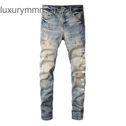 Denim Amiryes Jeans Designer Hosen Mann Herren Jean 2022 Herrenbekleidung Koreanische Version High Street Fashion Männer Dunkelblau Waschwasser Weiß Graffiti Jeans Y7IO