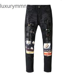 Denim Amiryes Jeans Designer Pantaloni Uomo Uomo Jean Off patch mendicante Nero Slim Fit jeans elastici piccoli piedi uomo 4BIQ