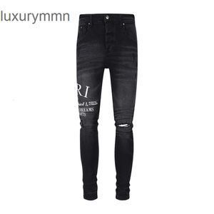 Denim Amiryes Jeans Designer Broek Man Heren Jean JB Street Trendy Hole Patch Borduurpatroon Hoge Slim Fit Legging 7EAL