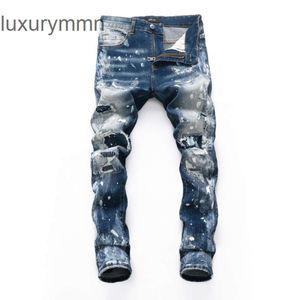 Denim Amiryes Jeans Designer Pantalons Homme Mens Jean 2022 Vêtements pour hommes Version coréenne Automne et hiver High Street Tendance Mâle Bleu Complexe Wash Paint Point Hole Jeans SBGJ