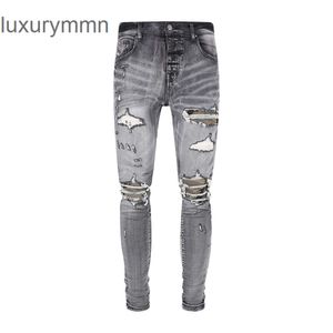 Denim Amiryes Jeans Designer Broek Man Heren Jean JB Nieuwe heren Kniegat Beschadigd Camo Kraag Slijtage 1G1T