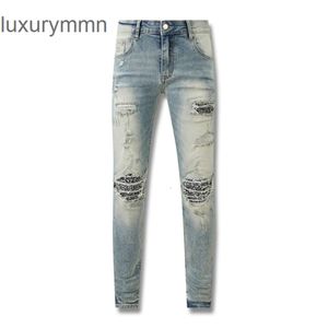 Denim Amiryes Jeans Designer Pantalon Homme Jean THOM American High Street Boue Jaune Porté Fleur De Cajou Cassée Trou Patch Live Network Rouge ASYD