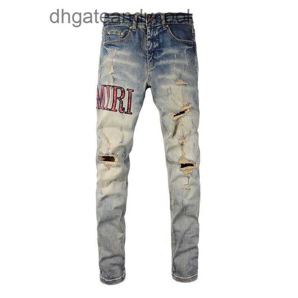 Denim Amiryes Jeans Pantalones de diseñador Hombre nueva marca de moda de la calle jeans desgastados y rasgados pantalones delgados elásticos bordados a cuadros para hombres 4AAJ