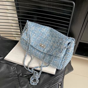 Denim tas dames grote capaciteit 2023 nieuwe pailletten veelzijdige schouder crossbody tas textuur boston kussentas