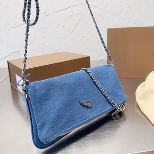 Denim Baguette Tas Opvouwbare Vintage Tas Dames Kettingtas Schoudertassen Flap Luxe Portemonnee Crossbody Envelop Tas Handtas Onderarm Tassen Tote Tassen Strass Gesp