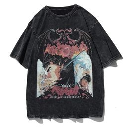 Denim Noir Anime Vintage Wash Unisexe T-Shirt Octopus Hommes Harajuku Gothique Punk T-Shirt Style Japonais Hip-Hop Streetwear 8XL 240126