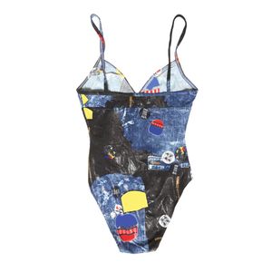 Denim Bleu Maillot De Bain Imprimé Designer One Piece Maillots De Bain Mode Monokini Sexy Bikini Ensemble Femmes Marque Beachwear Luxe Sangle Push Up Maillots De Bain XL Expédition Rapide