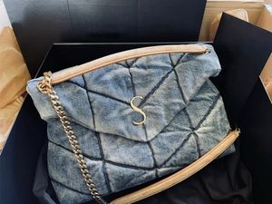 Denim Blauw Vrouwen Loulou Puffer Schoudertas Keten Crossbody Plooien Schapenvacht Designer Handtassen Envelop Messenger Bags Kate Flap Clutch Purse 577475