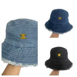 Denim Bucket Hat Women Designer Ribbed Solid Wide Brim Chapeaux de mode extérieurs Caps de mode