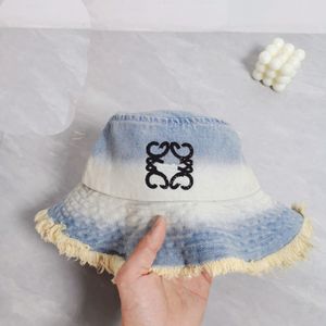 Chapeau seau en Denim pour femmes et hommes, chapeau de pêcheur à pompon de styliste, couleur contrastée, casquettes de vacances, chapeau brodé