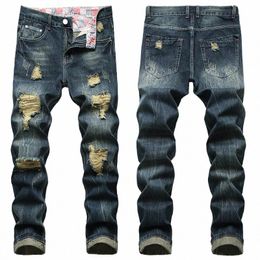 Denim Casual Ripped Pantalons Fi LG Plus Taille 28-42 Jeans Hole Ruined Ripped Cott S Dark Blue Dropship 67lo #