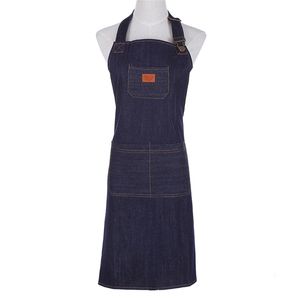 Denim Chef Tablier pour Hommes Unisexe Cuisine Cuisine BBQ Griller Femmes Atelier Serveur Bib Jean Smocks Réglable 210625