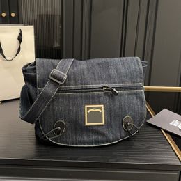 Bolso cruzado de mezclilla con solapa clásica para mujer, bolso de hombro portátil con letras impresas Vintage, cartera de diseñador para viajes al aire libre, Maleta, Pochette, cadena de tela, bolso grande