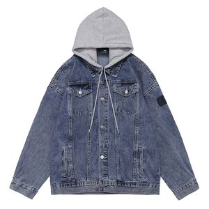 Denim jas heren lente en herfst capuchon high street fashion casual knappe losse nep twee cargo stone jas kleding