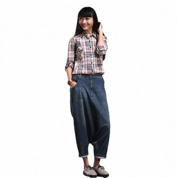 Denim Cross-pantalons Femmes Baggy Jeans Aladdin Indien Népal Cowboy Bloomers Vintage Mer Streetwear Hip Hop Pantalon 33JS #