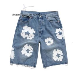 Denim Denim Jeans Shorts Heren Designer Dames Korte Jean voor Heren Hoge Qulity Recht Strak Bloemenprint Shortpants Slanke Hip Hop Straatbroek Kleding Denim 1353