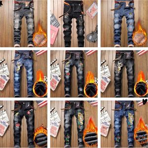 Denim Designer Hole Jeans Hoge kwaliteit gescheurd voor mannen Maat 28-38 40 Herfst Winter Plus Fluwelen HIP HOP Punk Streetwear Broek 165