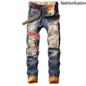 Jeans de trou de créateur en denim Rippé pour hommes pour hommes 28-38 40 Automne Hiver Plus Velvet Hip Hop Punk Streetwear Pantalon