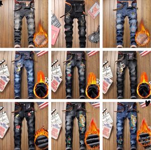 Denim Designer Hole Jeans Haute Qualité Déchiré pour Hommes Taille 28-38 40 Automne Hiver Plus Veet HIP HOP Punk Streetwear Pantalons2024