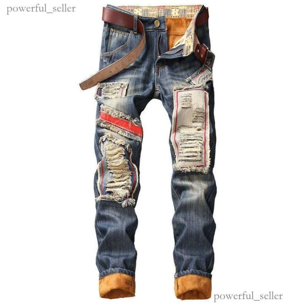 Pantalones vaqueros con agujeros de diseñador de mezclilla rasgados de alta calidad para hombres talla 28-38 40 Otoño Invierno más pantalones de terciopelo HIP HOP Punk Streetwear 284