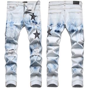 Denim Designer Jeans Hommes Jeans Homme Trou Patchs Marée Pieds Stretch Cultiver Son Moralité Pantalon Hommes Jean