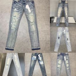 Denim designer jeans paarse jeans motorfiets rechte mode magere herenbroek high street dames slanke denim gescheurde broek