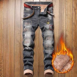Denim designer jeans scheurde broek voor mannen maat herfst winter plus fluweel punk streetwear broek s4kq