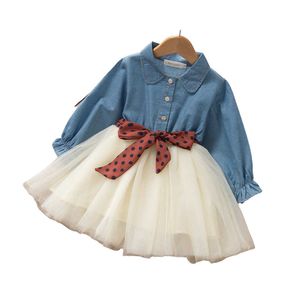 Robes en denim Filles 2021 Printemps Automne Enfants Casual Manches longues Jeans Robe Mode Enfants Party Dance Vêtements 2 3 4 6 8 ans Q0716