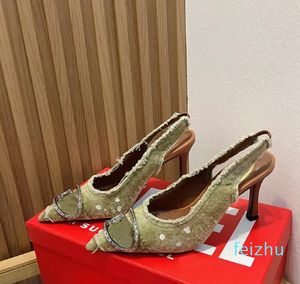 Denim embelli plaque sandales talons stilletto 8,5 cm chaussure à bout pointu semelle extérieure en cuir de luxe pour femmes chaussures de banquet de soirée chaussures d'usine