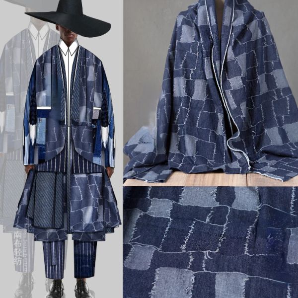 Denim tissu patchwork créatif vêtements d'extérieur fait à la main vêtements de tissu de créateur bricolage pour le matériau de polyester à couture bricolage par mètres