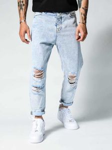 Denim High Street Wear Fashion Blue Color Slim Fit Skinny Niet-Stretch Jeans Mannen Kleding 2021 XS-XXL Oversized Jeans Mannen X0621