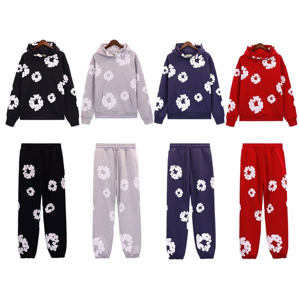 Denim Sweat à capuche Designer Sweats à capuche pour hommes Pantalons Survêtements Hommes Femmes Pantalon Casual Homme Femme Noir Blanc Floral Vêtements Sweat Couple Costume