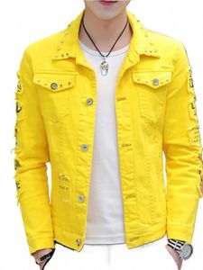 Veste en jean Black Man étudiants de style coréen beau manteau polyvalent jaune Punk Rivet vêtements pour hommes été nouveau style Cowboy veste 60Ur #