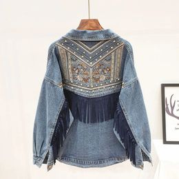 Veste en jean broderie florale en daim manteau lâche chaquetas mujer manches longues femelles extérieures streetwear vintage 231227