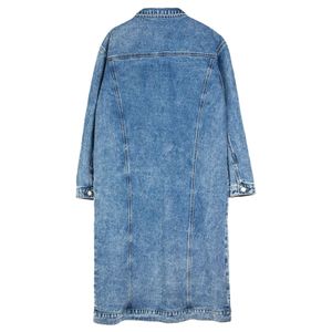 Veste en jean pour femmes 2024 printemps automne rétro revers simple poitrine long trench denim trench femme vêtements décontractés.