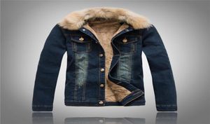 Veste en jean collier de fourrure hommes veste en jeans d'hiver avec fourrure pour hommes en manteau de mode avec un fausse en polaire brun leanther4154404