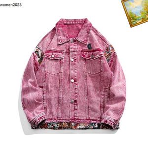 Chaqueta de mezclilla Hombres chaquetas Diseñadores ropa elegante Pink denims abrigo para hombre mujeres cuello vuelto jeans jumper moda logo abrigo 25 de enero