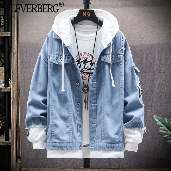 Veste en jean hommes à capuche coupe ajustée décontracté Streetwear Jean vestes à manches longues vêtements d'extérieur à la mode automne hiver veste manteau pour hommes 240110