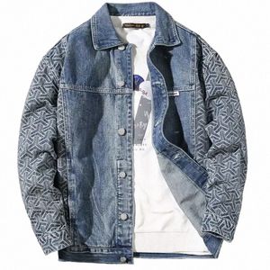 Denim jassen heren herfstpatroon jeansjas voor heren Japanse geometrie gesplitst Korea Designer Trendy goedkope prijs Stijlvol bord F0JR #