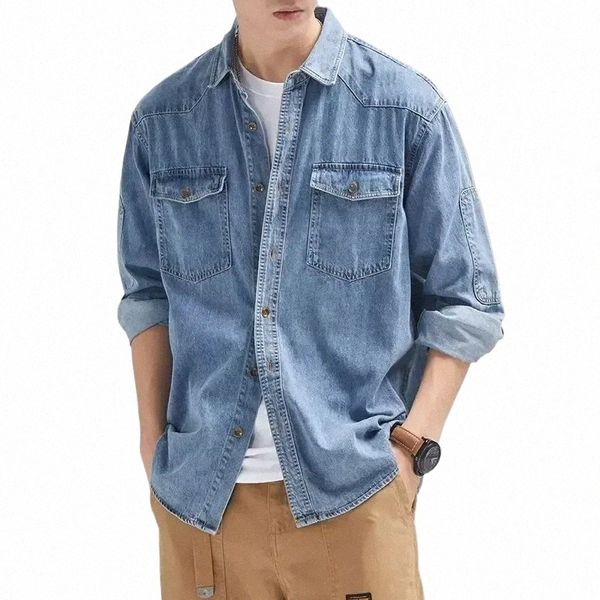 Denim Vestes Homme Automne Chemise Jeans Manteau pour Hommes Couleur Unie Bleu Low Cost Y2k Trendy Cowboy Vêtements One Piece Fi Casual 51TQ #